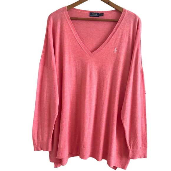 Polo Ralph Lauren Tunic Sweater XL Pink Oversized Preppy Quiet Luxury Pony - Picture 2 of 11
